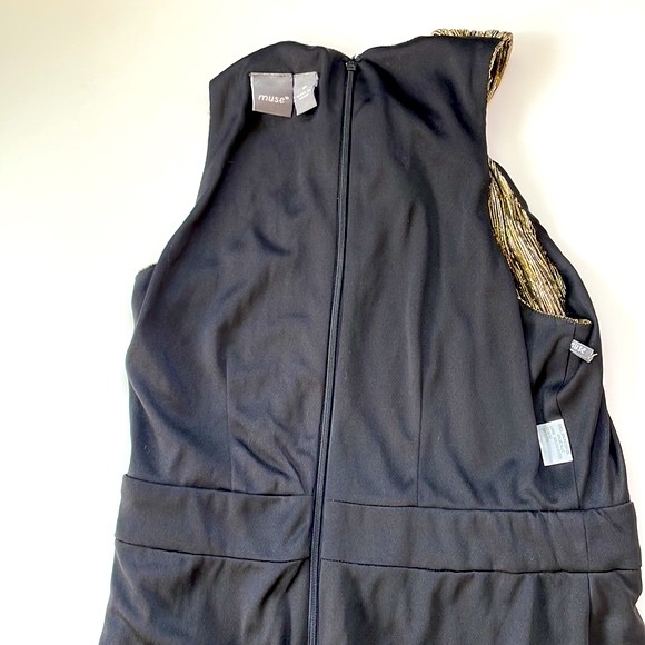 Muse Black and Gold Metallic Cross Knot Sleeveless Dress, Fully Lined, Size 2 - Picture 12 of 16